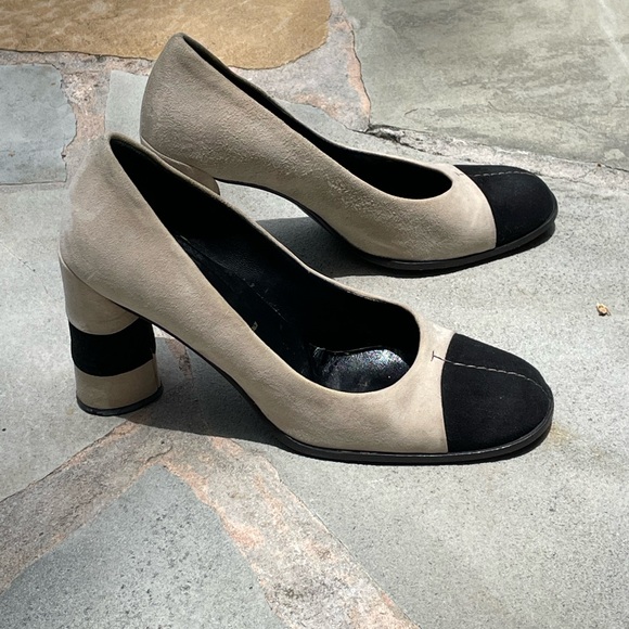 Prada Two Tone Buff and Black Suede Shoes - Picture 2 of 11